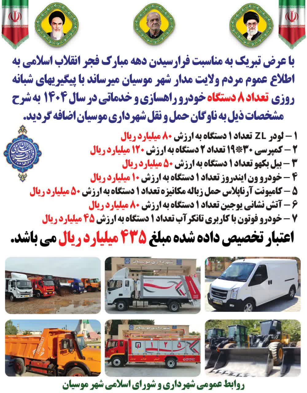 افزودن 8 دستگاه خودرو راهسازی به مناسبت دهه مبارکه فجر